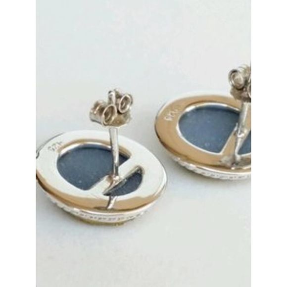 Royale Bijoux Oval Druzy Stud 925 Silver Earrings - Picture 3 of 3